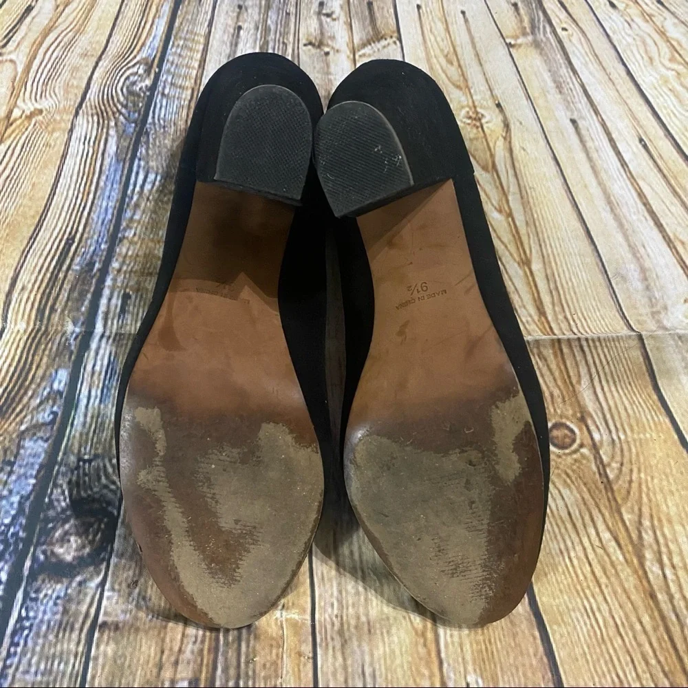 Madewell Black Suede Leather Slip On Chunk Heels Size 9.5